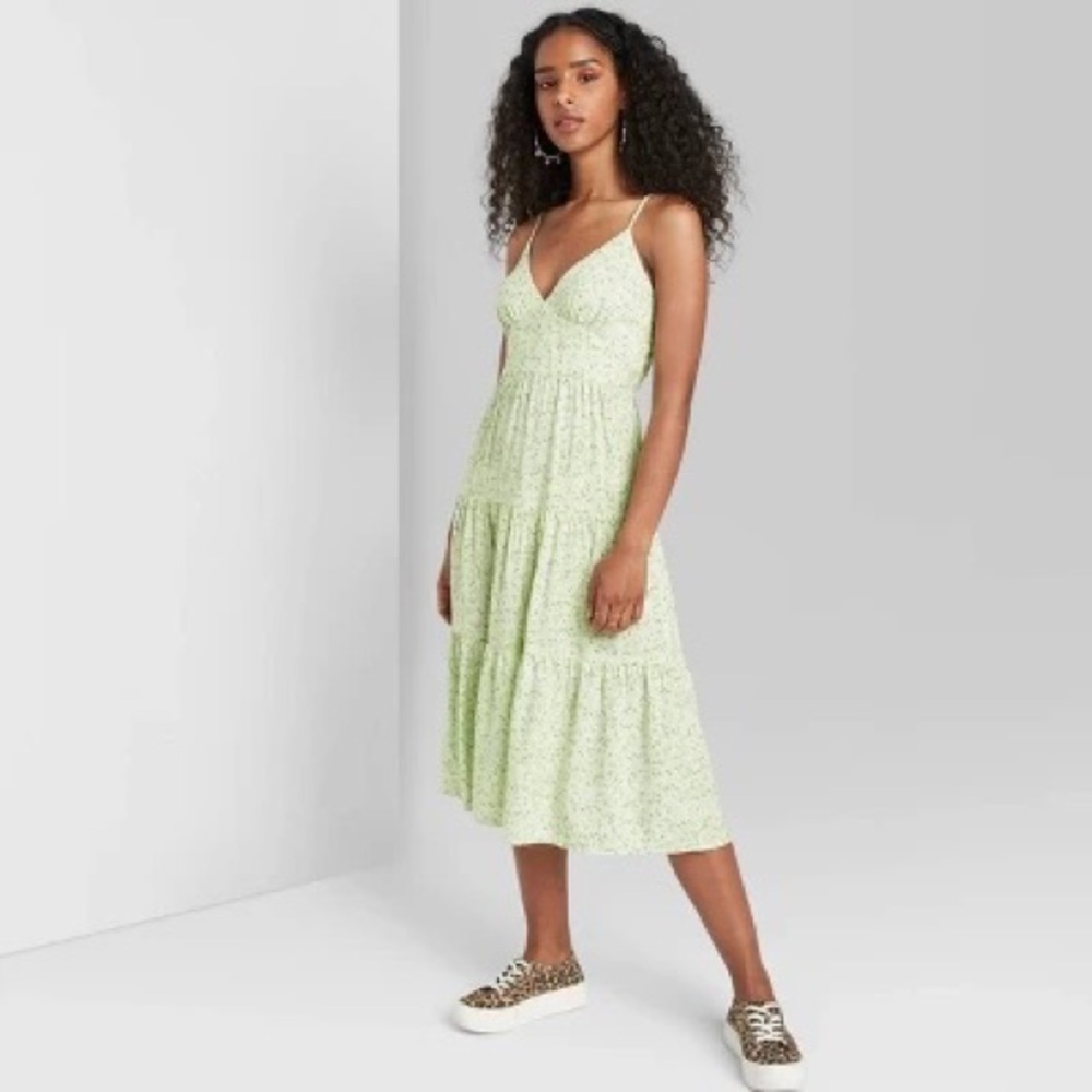 WF Light Green Floral Ruffle Tiered Midi Dress - Picture 2 of 2